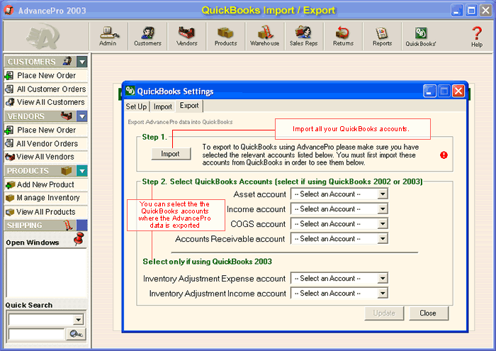QuickBooks/Settings - Export