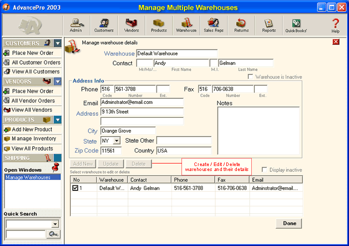 :: AdvanceWare Solutions, Inc. :: - Warehouse/Manage Warehouses